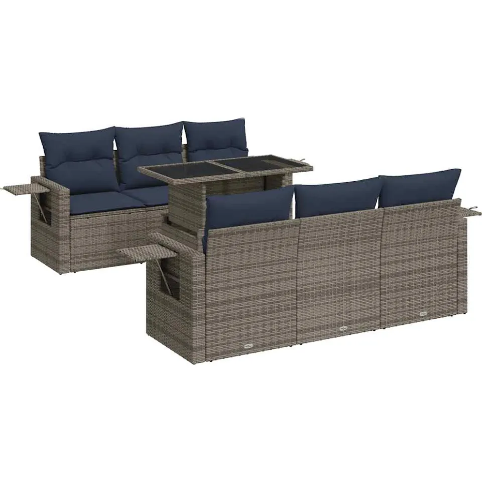 vidaXL 7-delige Loungeset met kussens poly rattan acacia grijs, foto 3