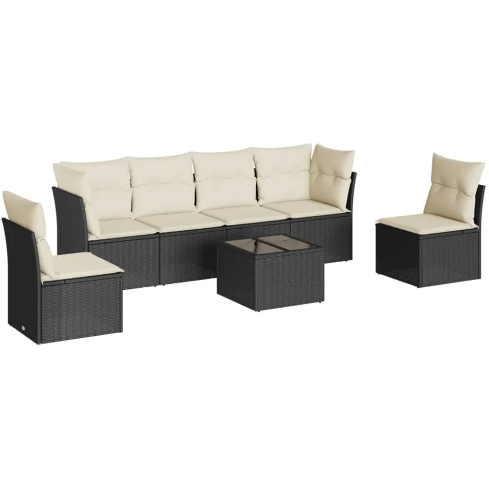 vidaXL 7-delige Loungeset met kussens poly rattan zwart, foto 3