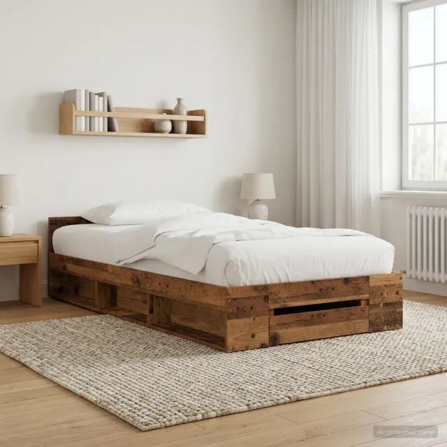 vidaXL Bedframe met opslag met lade Oud hout 80 x 200 cm Bewerkt hout Bruin