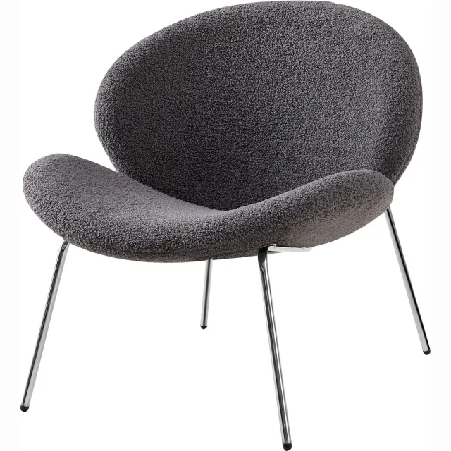 Padiro loungestoel - 2-delige set - 73,5 x 75 x 76 cm - Grijs / Zilverkleurig - Japandi - Polyester, Bouclé, IJzer