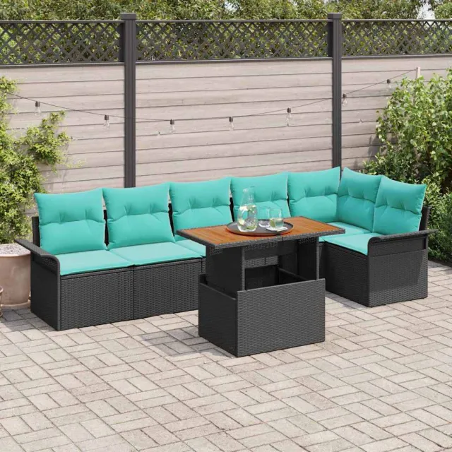 vidaXL Tuin Sofa Set 7 st Zwart Poly riet, foto 2
