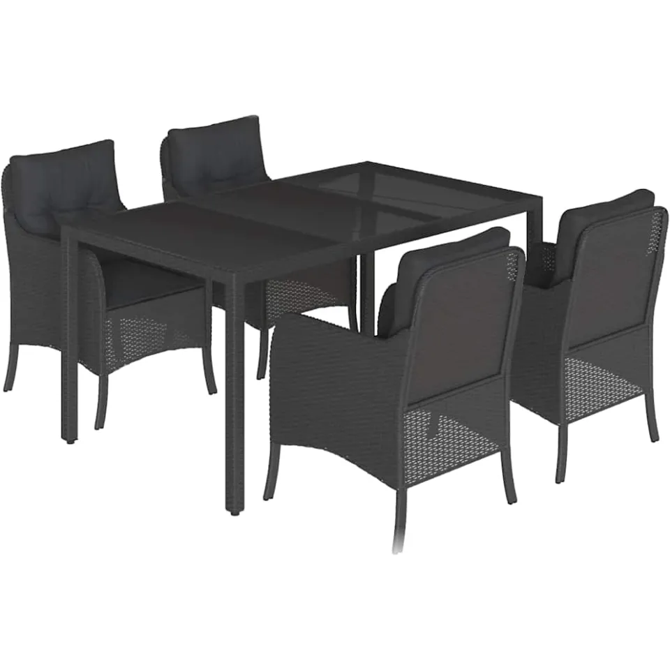 vidaXL 5-delige Tuinset met kussens poly rattan zwart, foto 3