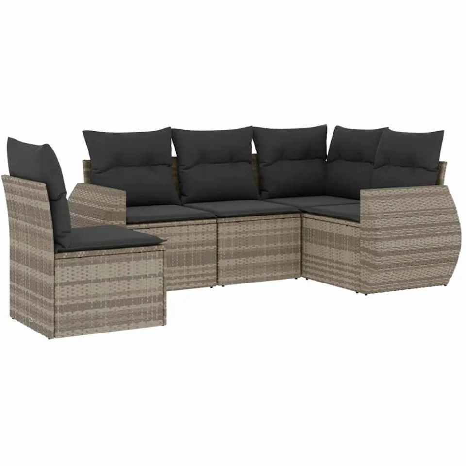vidaXL 5-delige Loungeset met kussens poly rattan lichtgrijs grijs, foto 3