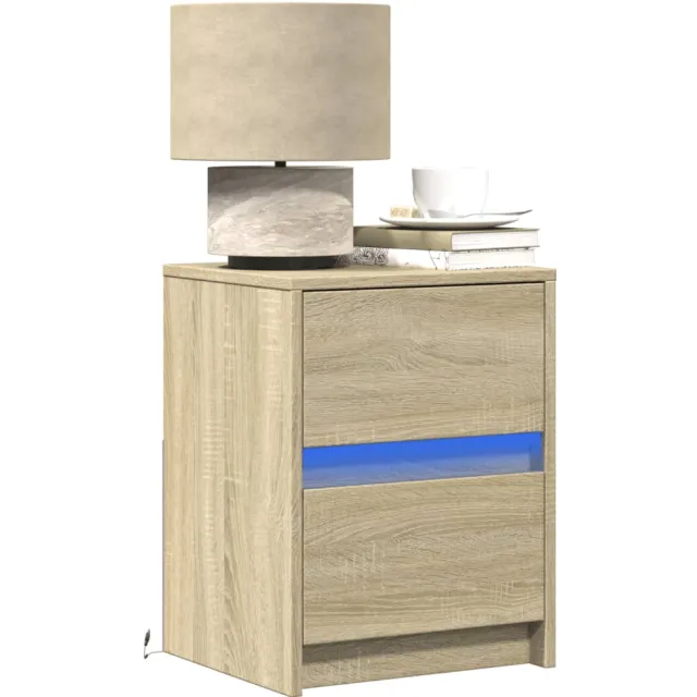 vidaXL Nachtkastjes met LED-verlichting 2 st bewerkt hout sonoma eiken Bruin