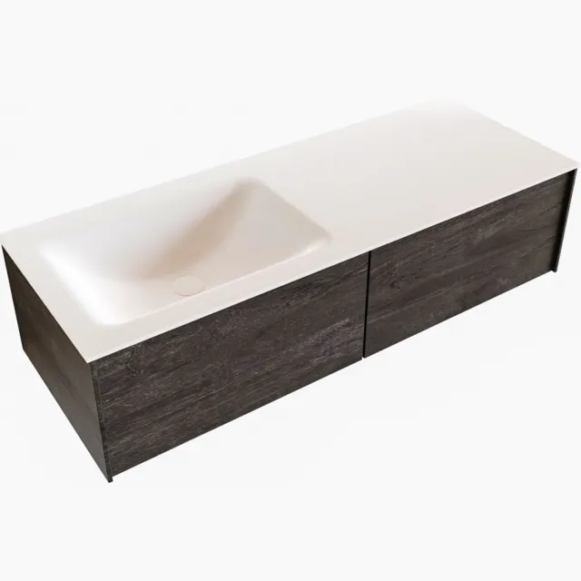 Boss & Wessing Badkamermeubel BWS Madrid Dark Brown 120x45x30 cm Mat Witte Solid Surface Wastafel Links (2 lades, 0 kraangaten)