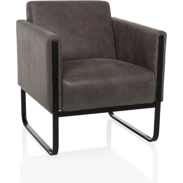 hjh office Loungestoel Aruba Retro Frame zwart Kunstleer 1-zitter grijs hjh OFFICE