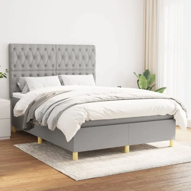 vidaXL Boxspring met matras stof lichtgrijs 140x190 cm grijs