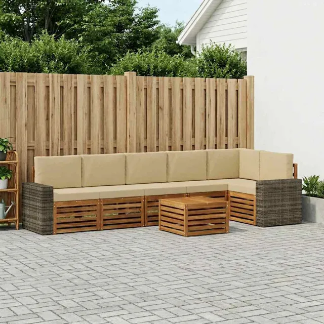 vidaXL Buiten bankenset 7 st 6-zits Natuurlijk en Beige