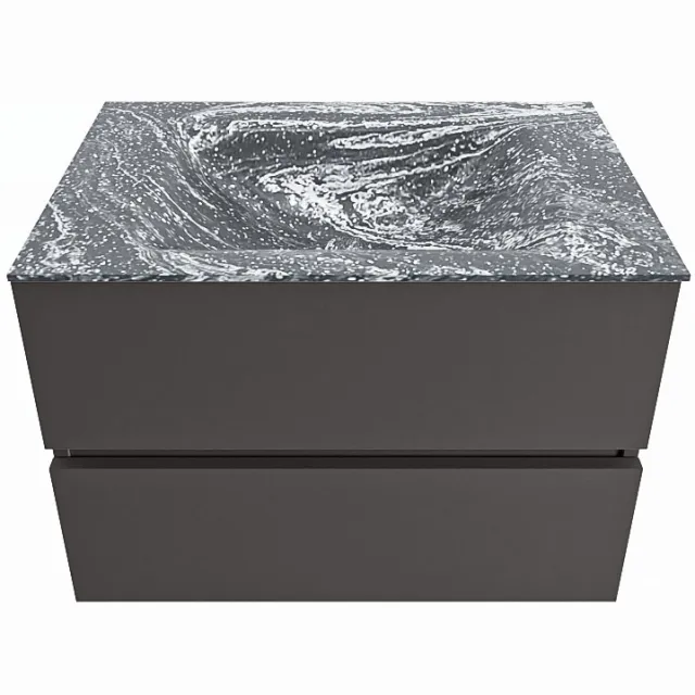 Mondiaz VICA-DLUX 70cm badmeubel onderkast Dark grey 2 lades. Inbouw wastafel CLOUD midden zonder kraangat, kleur Lava.