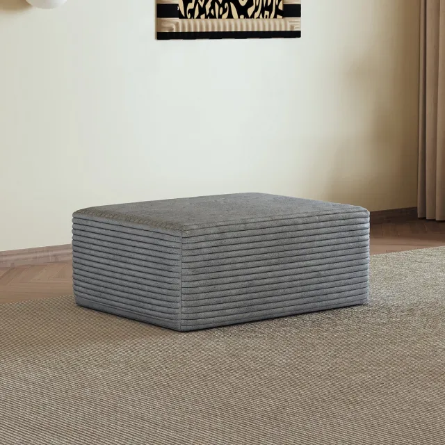 OKWISH Voetenbankje Corduroy – 95 x 70 x 40 cm – Zacht Gestoffeerd – Stof – Grijs – Zonder Montage – Voor Woonkamer En Slaapkamer Grey