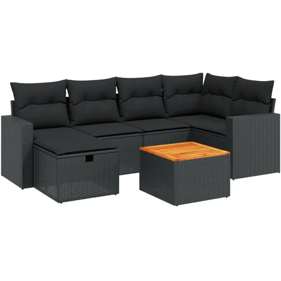 vidaXL 7-delige Loungeset met kussens poly rattan zwart, foto 3