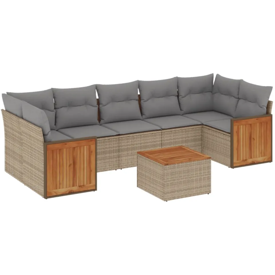 vidaXL 8-delige Loungeset met kussens poly rattan beige, foto 4