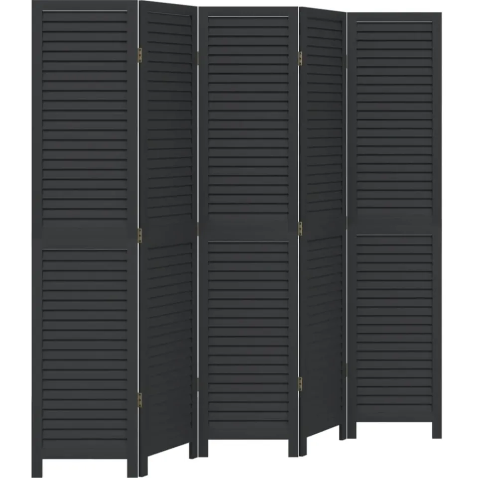 vidaXL Kamerscherm met 5 panelen massief paulowniahout zwart