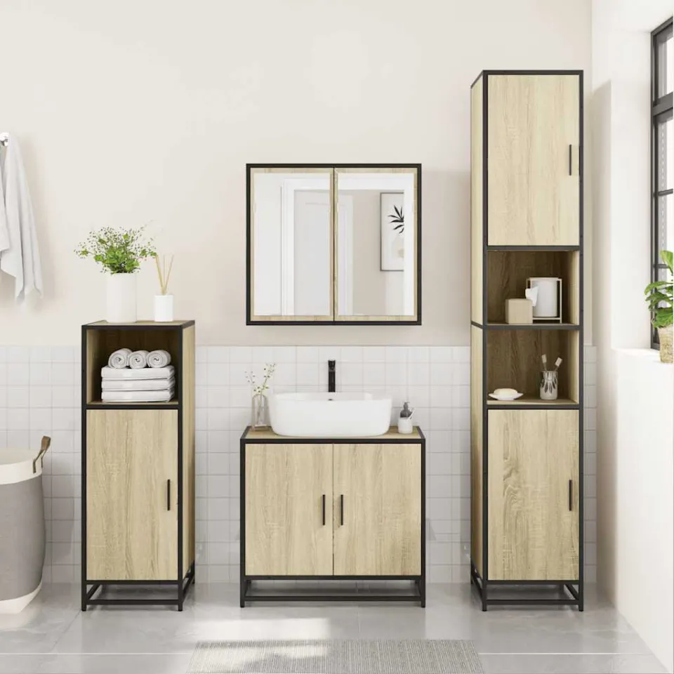 vidaXL 3-delige Badkamermeubelset bewerkt hout sonoma eikenkleurig, foto 3