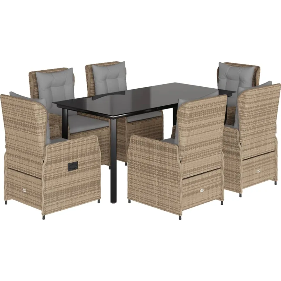 vidaXL 7-delige Tuinset met kussens poly rattan beige, foto 3