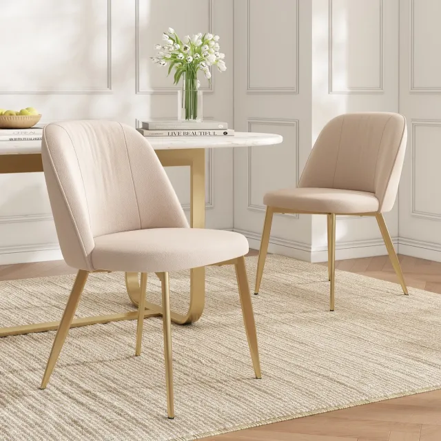 KOMHTOM BLACKCOLORS 2 eetkamerstoelen, comfortabel en ademend, geschikt voor eetkamer, woonkamer, cafés enz., moderne stijl, fluweel, beige en goudkleurig