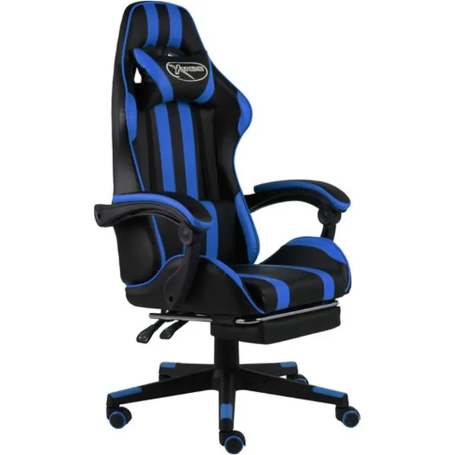 vidaXL Racestoel - met - voetensteun - kunstleer - zwart - en - blauw blauw en zwart