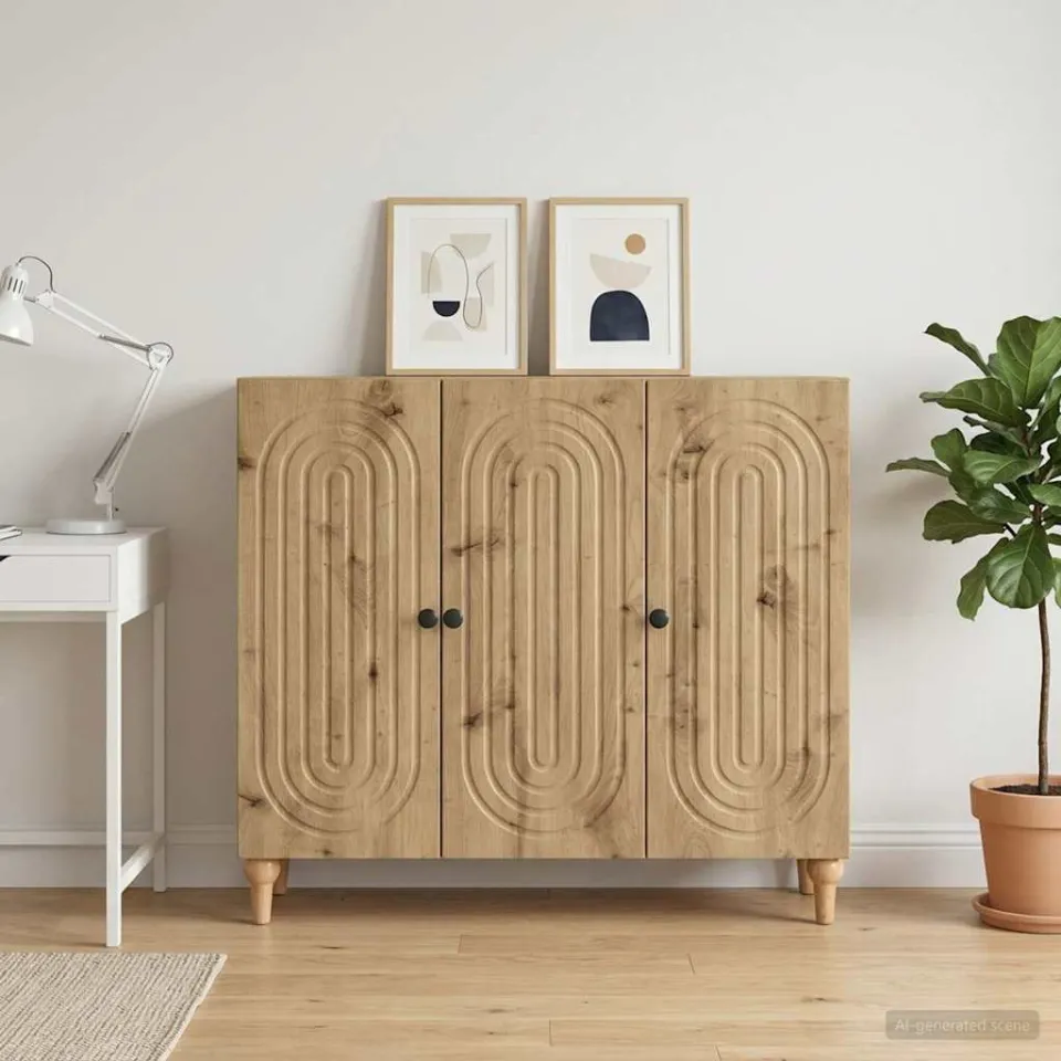 vidaXL Dressoir Artisanaal eiken 89 x 34,5 x 80 cm Bewerkt hout, foto 3