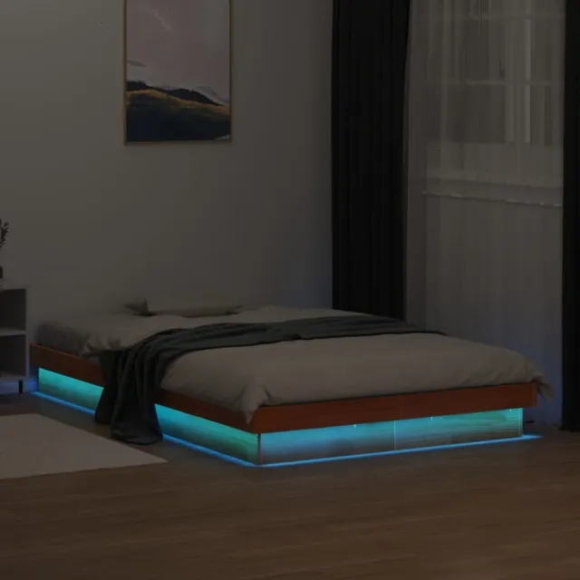 vidaXL Bedframe met LED massief grenenhout wasbruin 140x200 cm