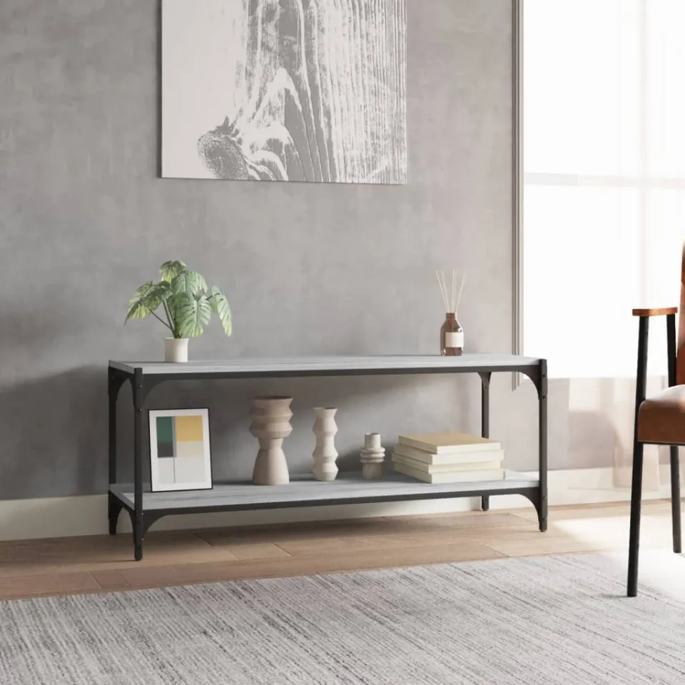 vidaXL Tv-meubel 100x33x41 cm bewerkt hout en staal grijs sonoma eiken, foto 4