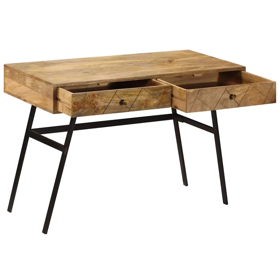 vidaXL Schrijftafel met lades 110x50x76 cm massief mangohout bruin, foto 3