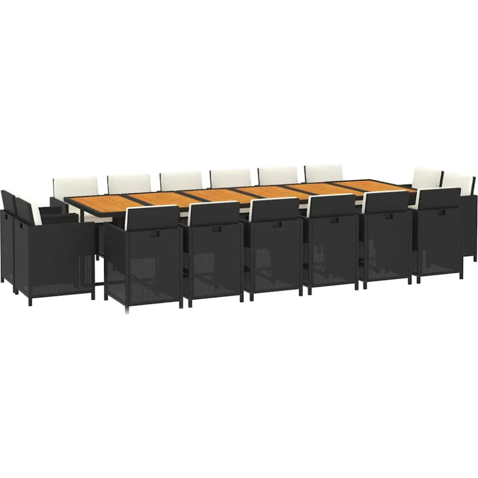 vidaXL 17-delige Tuinset met kussens poly rattan zwart