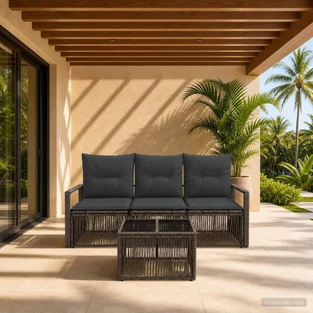 vidaXL Tuinbankenset 4 st Grijs poly rattan, foto 2