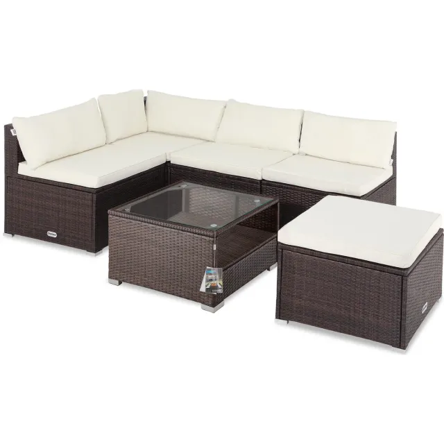 Casaria Polyrattan Loungeset -Incl. Kussens Tafel - Bruin Crème