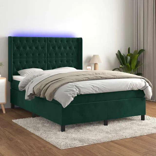 vidaXL Boxspring met matras en LED fluweel donkergroen 140x190 cm groen