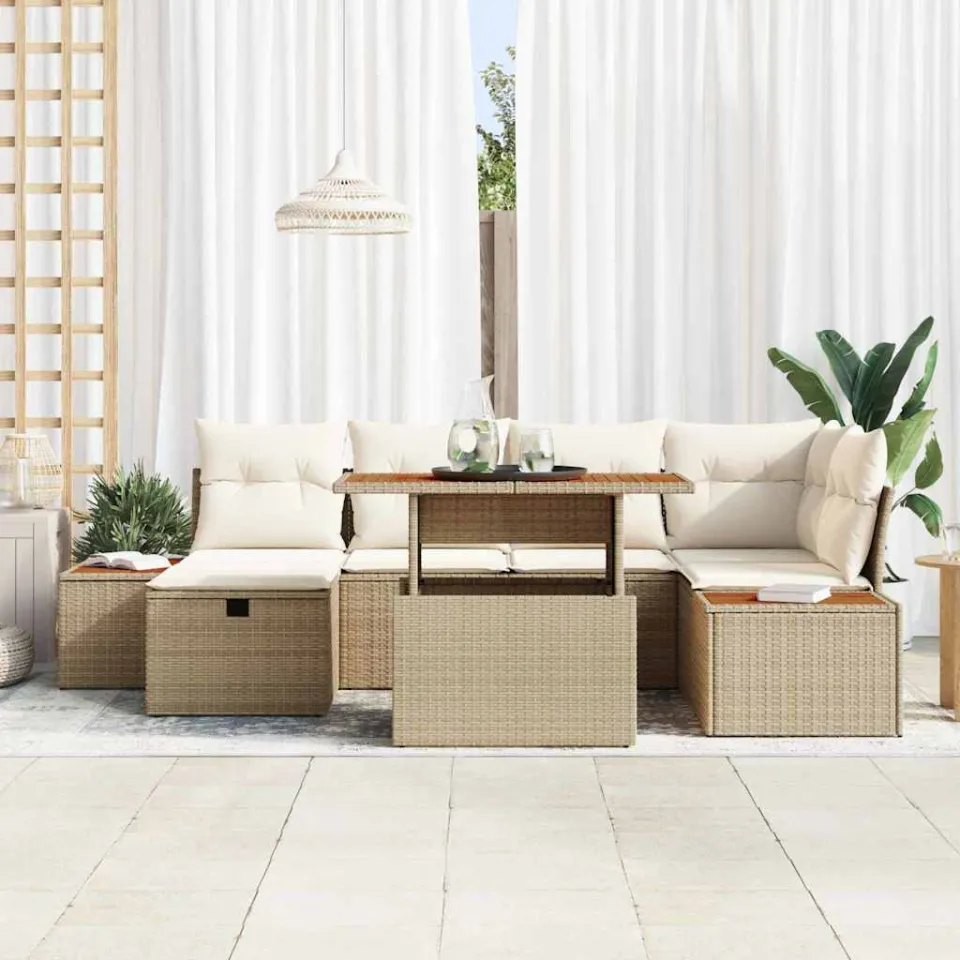 vidaXL Tuinbankenset 7 st Beige poly rattan, foto 3