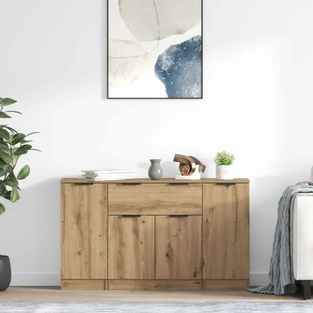 vidaXL Dressoir 3 st Artisan Eiken 120 x 30 x 70 cm Bewerkt hout, foto 2