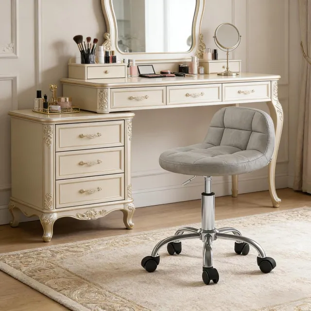 COVREO Bureaustoel 38 x 31 x 56,5-68 cm lichtgrijs, velvet en metaal, met wielen