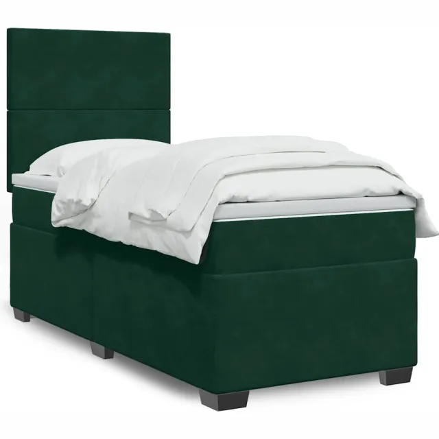 vidaXL Boxspring met matras fluweel donkergroen 90x200 cm groen