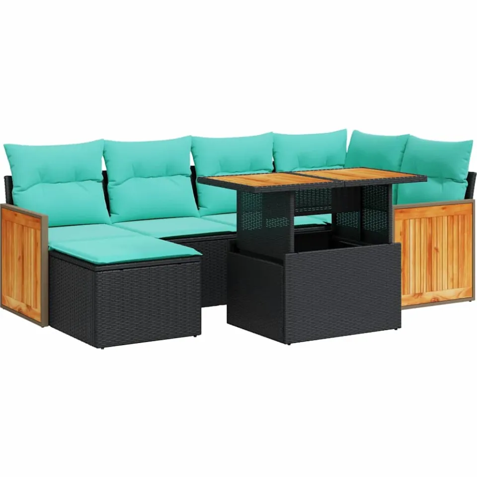 vidaXL 7-delige Loungeset met kussens poly rattan acacia bruin, foto 3