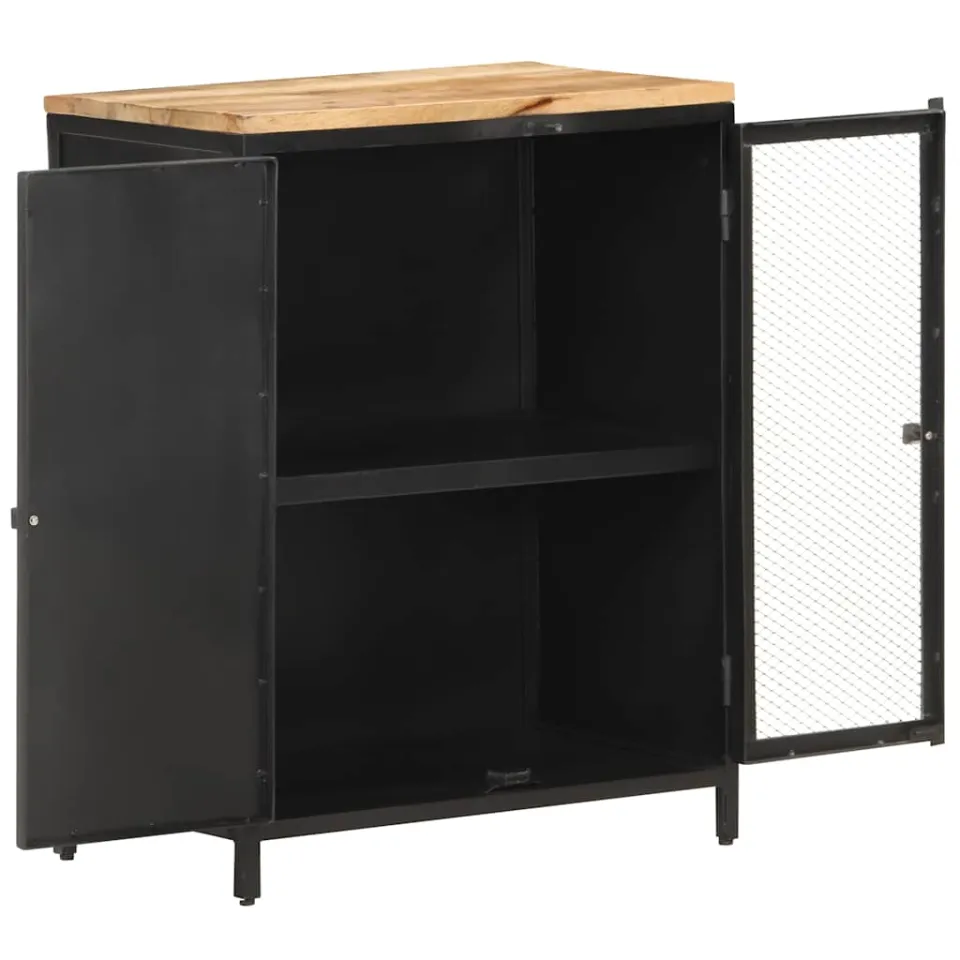 vidaXL Dressoir 60x35x78 cm massief ruw mangohout zwart, foto 2