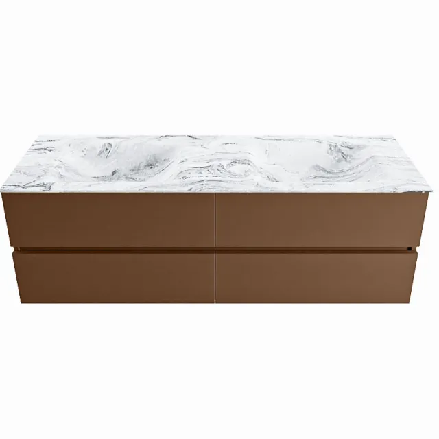 Mondiaz VICA-DLUX 150cm badmeubel onderkast Rust 4 lades. Inbouw wastafel CLOUD dubbel 2 kraangaten, kleur Glace.