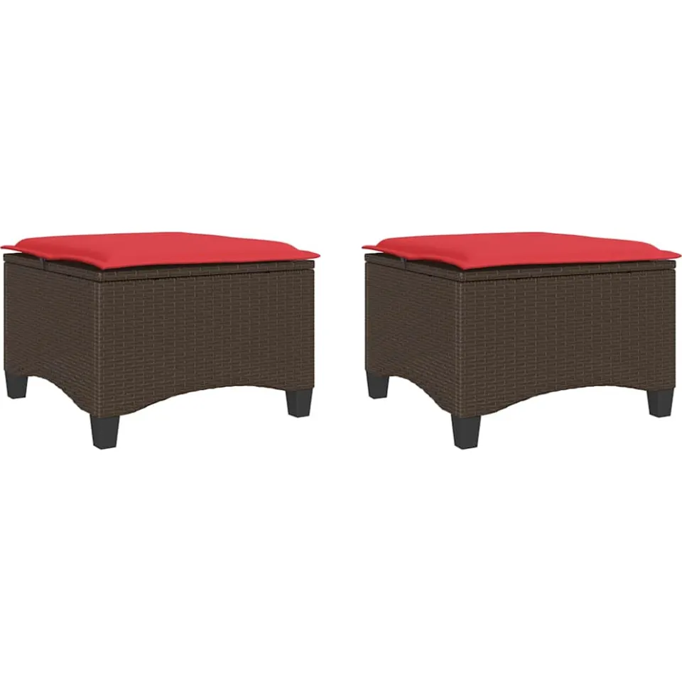 vidaXL Tuinkrukken met kussens 2 st 55x55x36 cm poly rattan bruin
