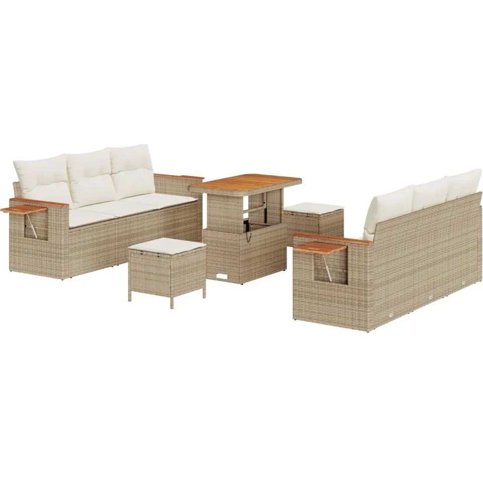 vidaXL Tuinbankenset 9 st Beige poly rattan, foto 4