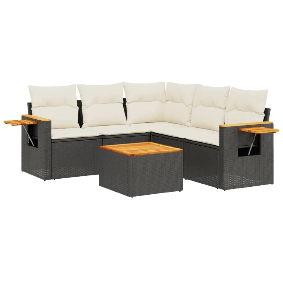 vidaXL 6-delige Loungeset met kussens poly rattan zwart