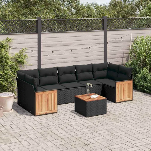 vidaXL 8-delige Loungeset met kussens poly rattan zwart, foto 2