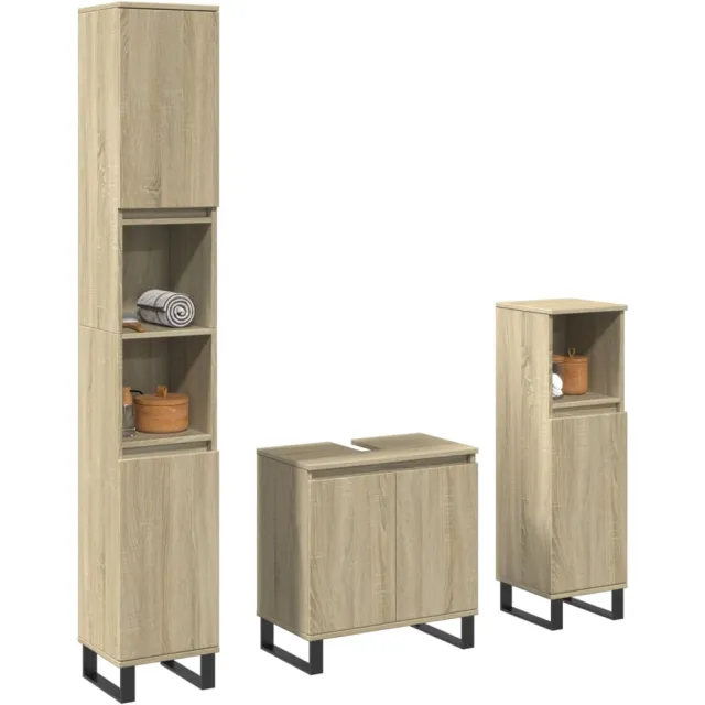 vidaXL 3-delige Badkamermeubelset bewerkt hout sonoma eikenkleurig Bruin
