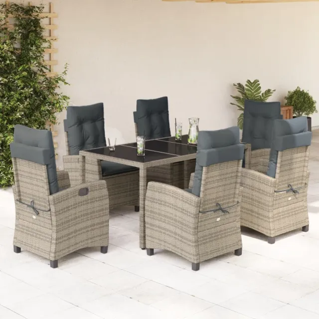 vidaXL 7-delige Tuinset met kussens poly rattan grijs, foto 2