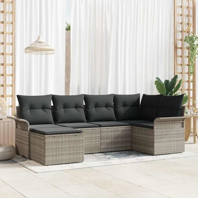 vidaXL Tuin Sofa Set 6 st Lichtgrijs poly rattan grijs, foto 2