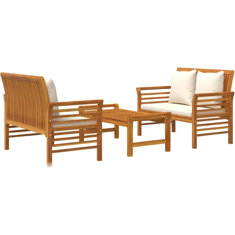 vidaXL 3-delige Loungeset met kussens massief acaciahout Bruin