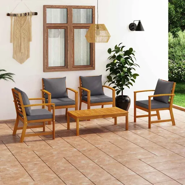 vidaXL 5-delige Loungeset met kussens massief acaciahout grijs, foto 2