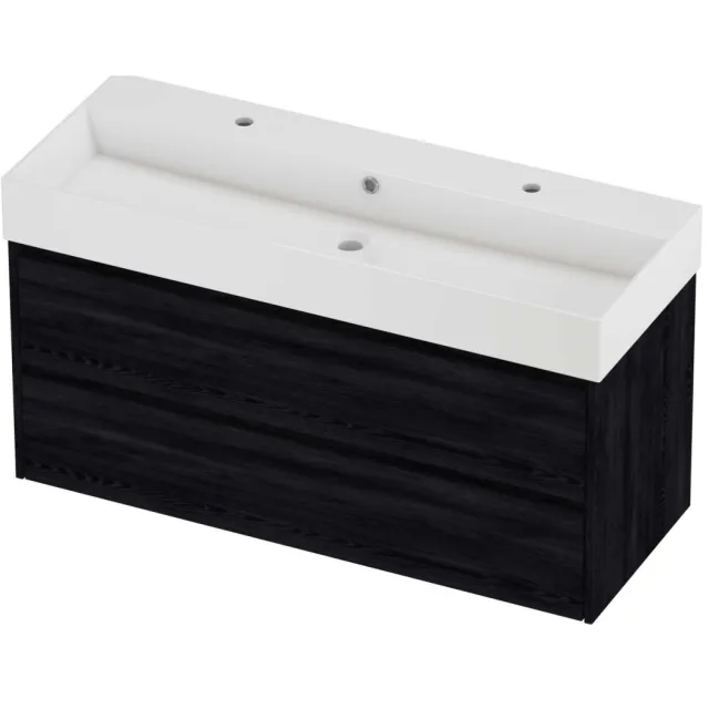 Proline Zara Badmeubelset Porselein Loft 2 Kraangaten Symmetrisch 120x46x65 cm Glans Wit Black Oak Eiken