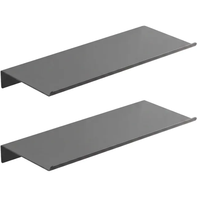 Jooier Wandplanken 2x Aluminium Grijs - 40 x 12 cm - Metalen Badkamerplanken met Verhoogde Rand - Wandplanken voor Keuken, Slaapkamer en Kantoor Gray