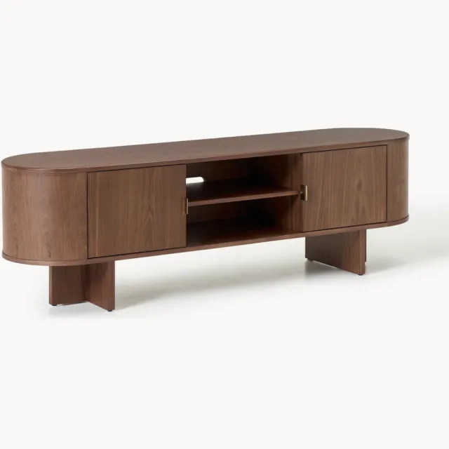 Westwing Collection Houten tv-meubel Zumi met afgeronde hoeken Bruin