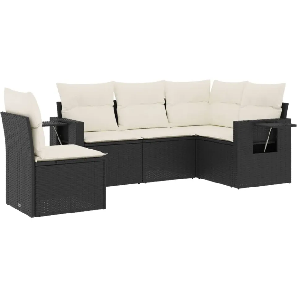 vidaXL 5-delige Loungeset met kussens poly rattan zwart