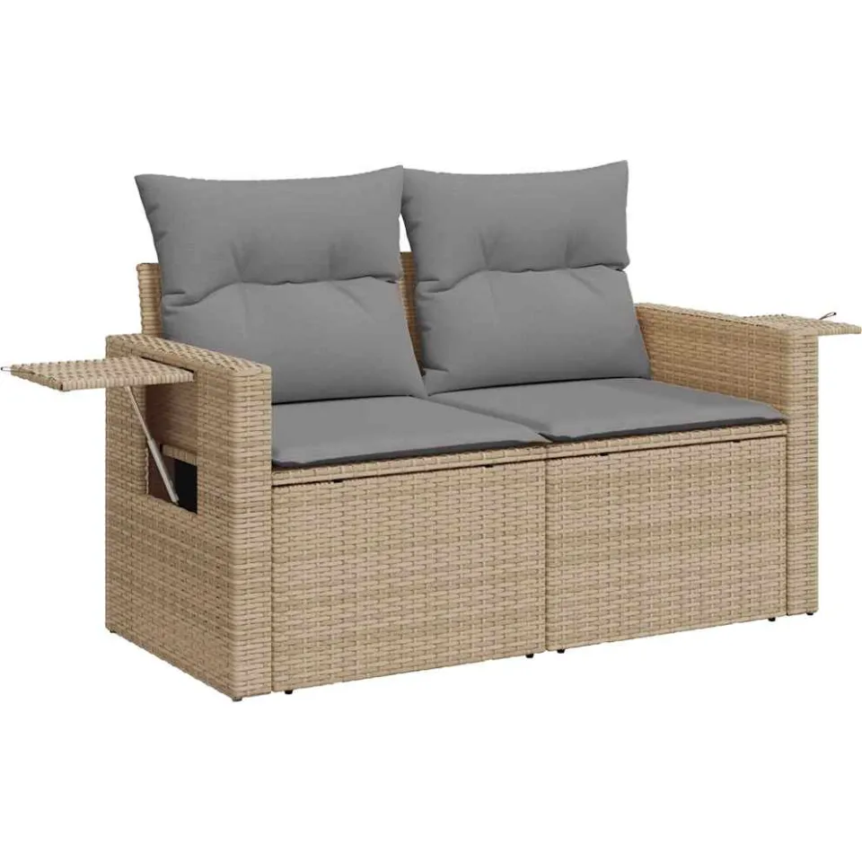 vidaXL 8-delige Loungeset met kussens poly rattan beige
